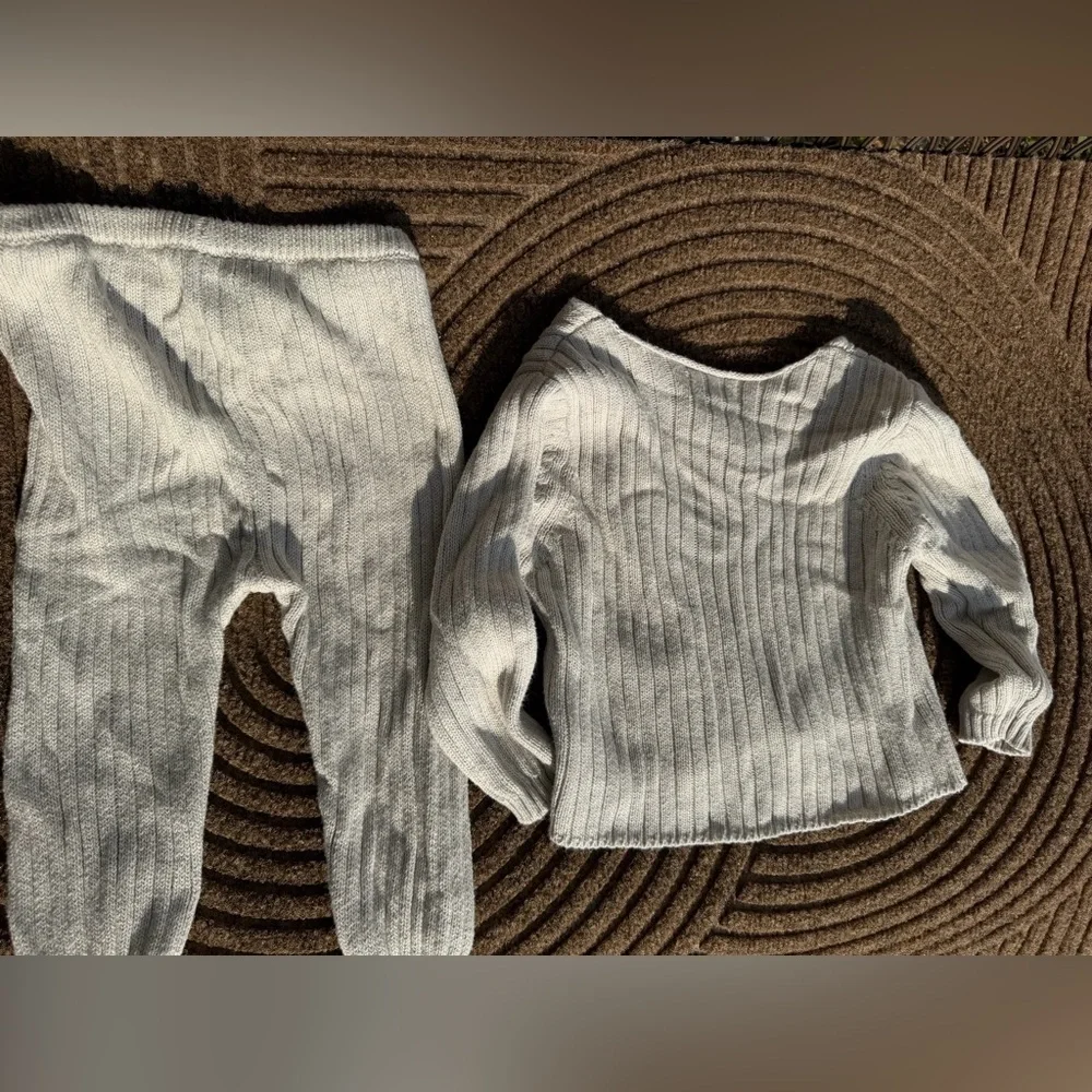 EGG New York Cozy Beige Knit Sweater & Pants Set Boho Baby Quiet Lux Minimalist